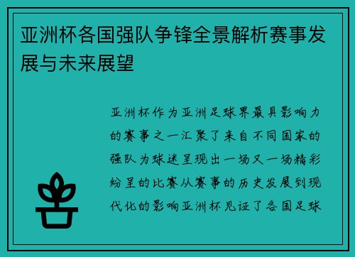 亚洲杯各国强队争锋全景解析赛事发展与未来展望